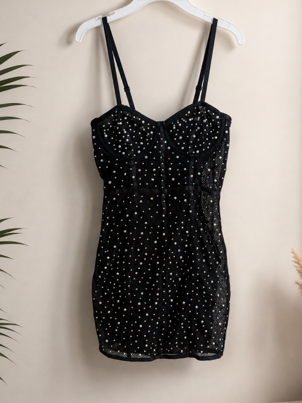 Black Rhinestone Corset Bodycon Mini Dress